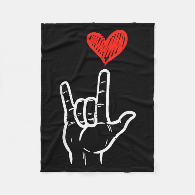 Valentines Day I Love You Hand Sign Asl Heart Wome Fleece Blanket (Front)
