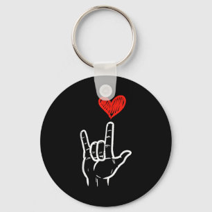 Valentines Day I Love You Hand Sign Asl Heart Wome Key Ring