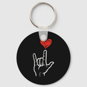 Valentines Day I Love You Hand Sign Asl Heart Wome Key Ring