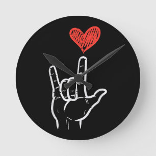 Valentines Day I Love You Hand Sign ASL Heart Wome Round Clock