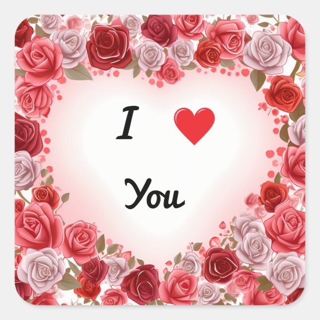 Valentine's Day I Love You Square Sticker (Front)