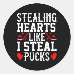 Valentines Day Ice Hockey Stealing Hearts Like I S Classic Round Sticker