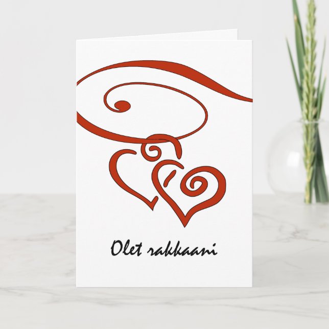 Valentine's Day in Finnish, Hearts Swirl Together Holiday Card (Front)