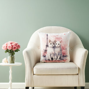 Valentine's Day in Paris - Couple of cats -  Cushion