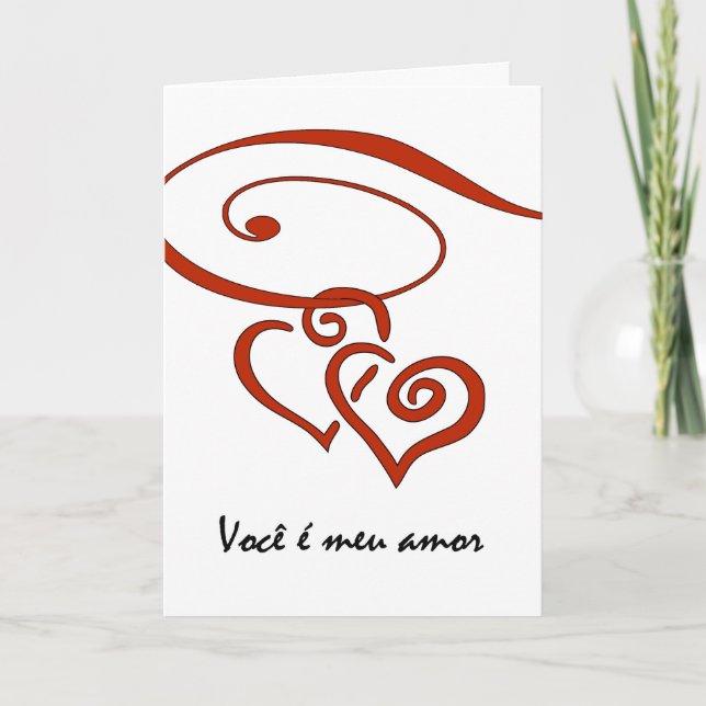 Valentine's Day in Portuguese, Hearts Together Holiday Card (Front)