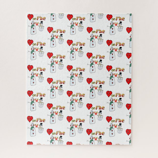 Valentine's Day Jigsaw Puzzle Hearts Fire Snowman (Vertical)