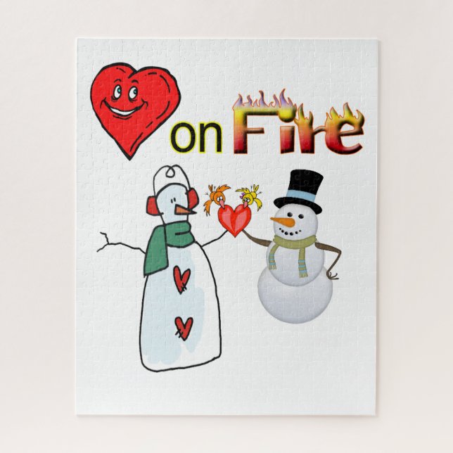 Valentine's Day Jigsaw Puzzle Hearts Fire Snowman (Vertical)