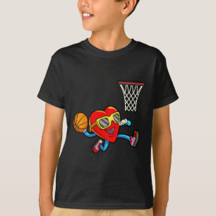 Valentines Day Kids Boys Men Heart Dunking Basketb T-Shirt
