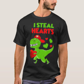 Valentines Day Kids Dinosaur TRe Lover  I Steal He T-Shirt