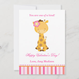 Valentines Day Kids Giraffe Pink Girl Card