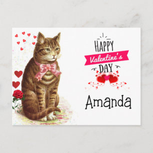 Valentine's Day Kids Hearts and Cat  Postcard
