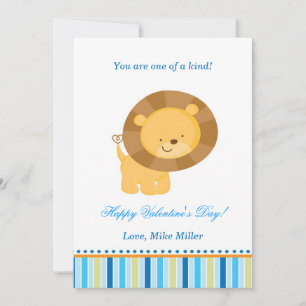 Valentines Day Kids Lion Blue Greeting Card