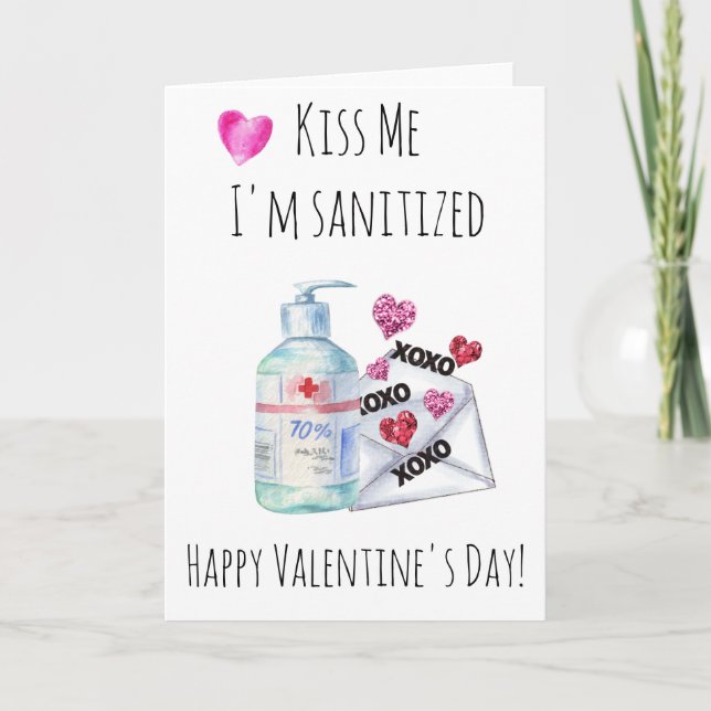 Valentine's Day Kiss me I'm Sanitised Quarantine Card (Front)