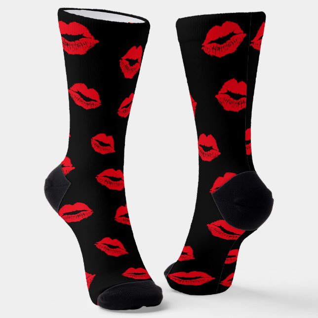 Valentines Day Kisses Lipstick Kiss Mark Socks (Angled)