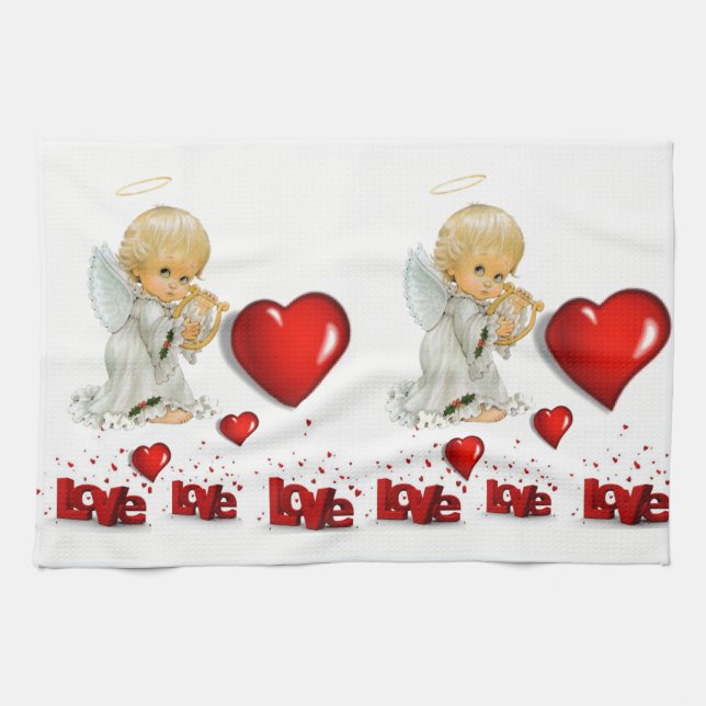 Valentine's Day Kitchen hand towel, Angel Tea Towel (Horizontal)