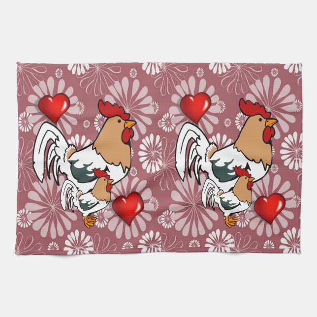 Valentine's Day Kitchen hand towel, Chicken Tea Towel (Horizontal)