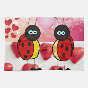 Valentine's Day Kitchen hand towel, Ladybug Tea Towel