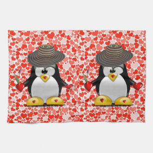 Valentine's Day Kitchen hand towel, Penguin Tea Towel