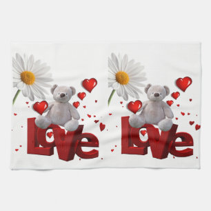 Valentine's Day Kitchen hand towel, Teddy Bear Tea Towel