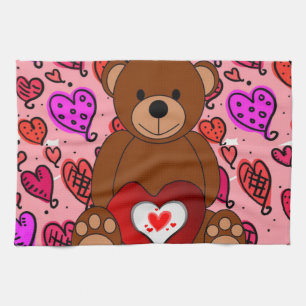 Valentine's Day Kitchen hand towel, Teddy Bear Tea Towel