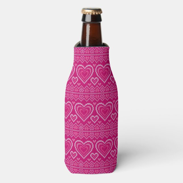Valentine's Day Knitted Pattern 2 Bottle Cooler (Bottle Front)