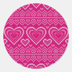 Valentine's Day Knitted Pattern 2 Classic Round Sticker