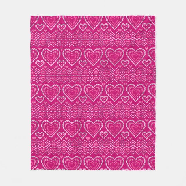 Valentine's Day Knitted Pattern 2 Fleece Blanket (Front)