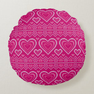 Valentine's Day Knitted Pattern 2 Round Cushion