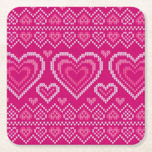 Valentine's Day Knitted Pattern 2 Square Paper Coaster