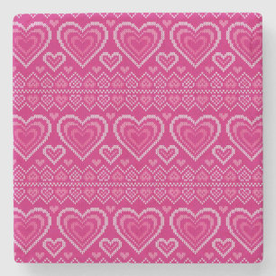 Valentine's Day Knitted Pattern 2 Stone Coaster