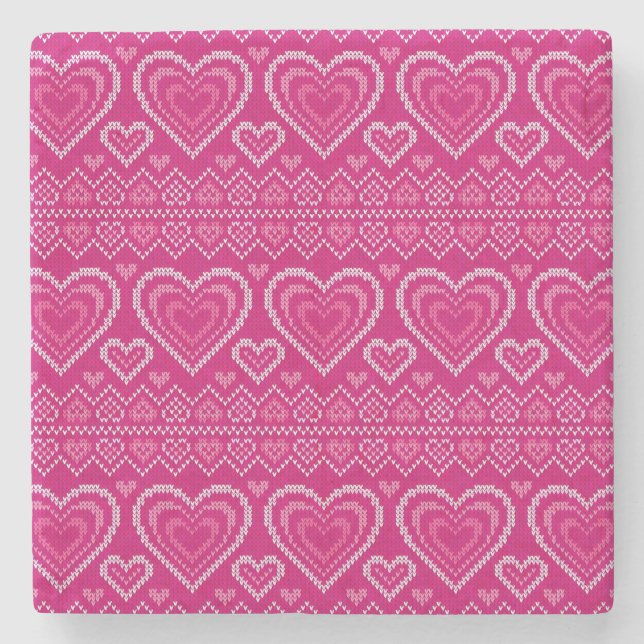 Valentine's Day Knitted Pattern 2 Stone Coaster (Front)