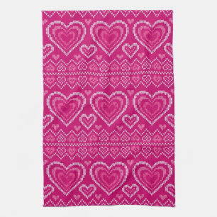 Valentine's Day Knitted Pattern 2 Tea Towel