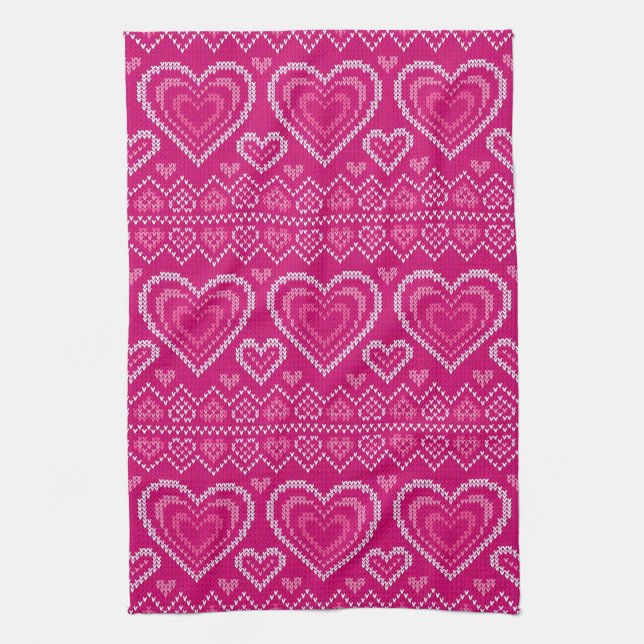 Valentine's Day Knitted Pattern 2 Tea Towel (Vertical)