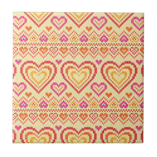 Valentine's Day Knitted Pattern Ceramic Tile