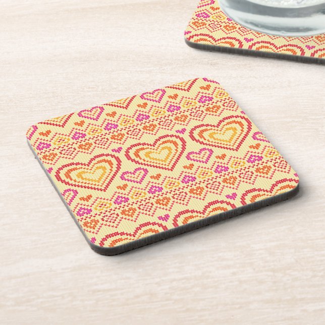 Valentine's Day Knitted Pattern Coaster (Left Side)