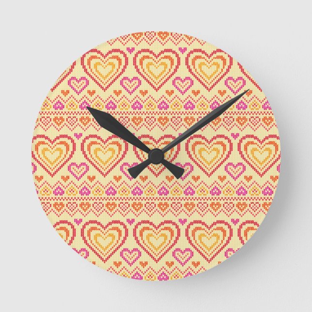 Valentine's Day Knitted Pattern Round Clock (Front)