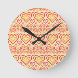 Valentine's Day Knitted Pattern Round Clock
