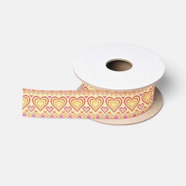 Valentine's Day Knitted Pattern Satin Ribbon (Spool)