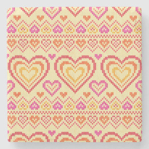 Valentine's Day Knitted Pattern Stone Coaster