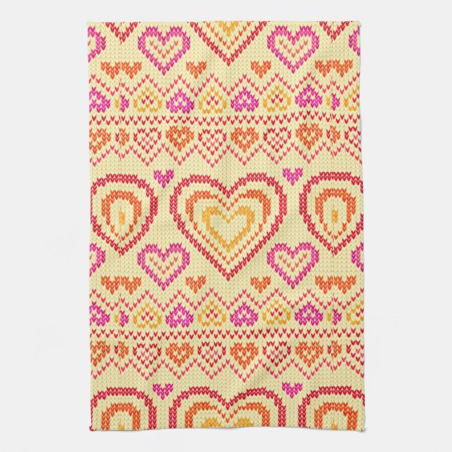 Valentine's Day Knitted Pattern Tea Towel (Vertical)