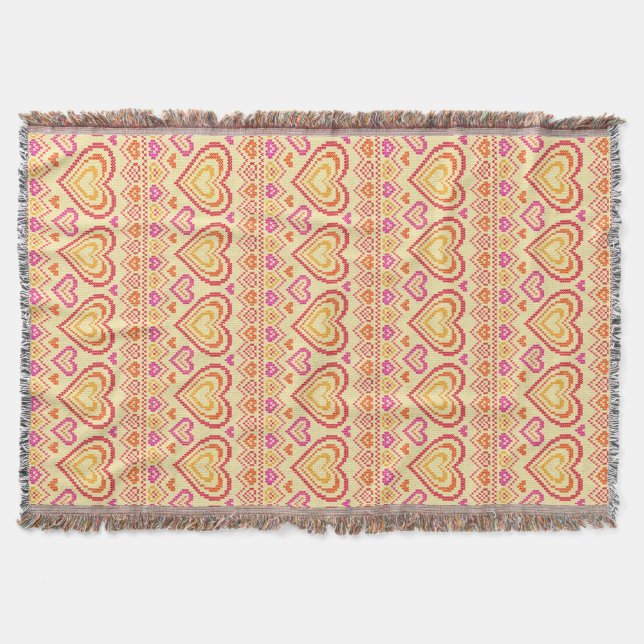 Valentine's Day Knitted Pattern Throw Blanket (Front)