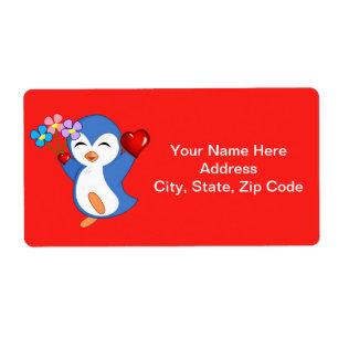 Valentine's Day Labels Heart Penguin Hearts