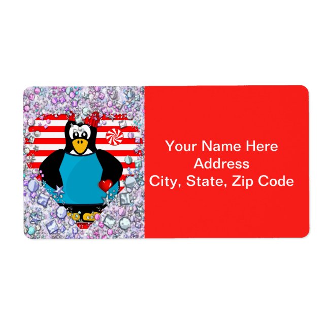 Valentine's Day Labels Heart Penguin Hearts (Front)