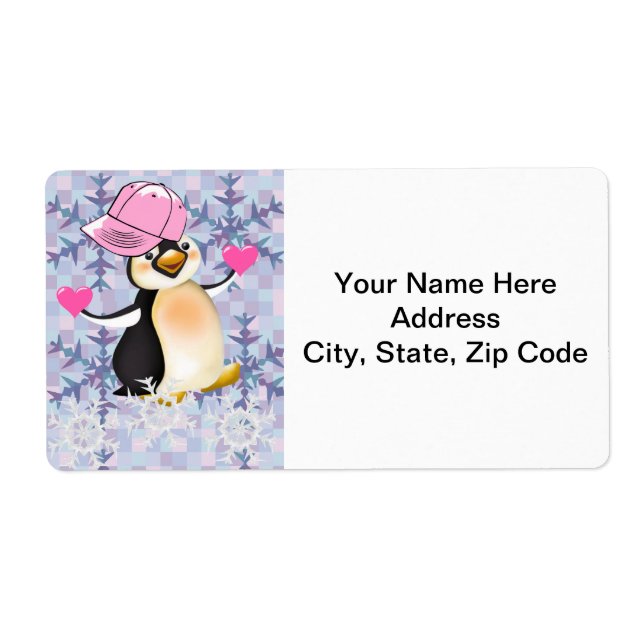 Valentine's Day Labels Heart Penguin Hearts (Front)