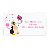 Valentine's Day Labels Heart Penguin Hearts