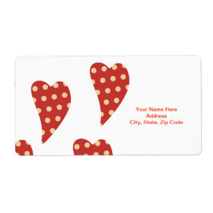 Valentine's Day Labels Red Hearts Polkadot