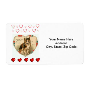 Valentine's Day Labels Vintage Kitten