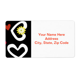 Valentine's Day Labels White Hearts Black