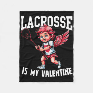 Valentines Day Lacrosse Lovers Funny Cupid Lacross Fleece Blanket