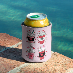 Valentines Day Latte Coffee Lover Can Cooler